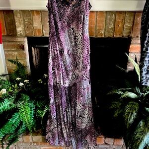 Jessica Howard Purple with Gray Animal Print Maxi Dress